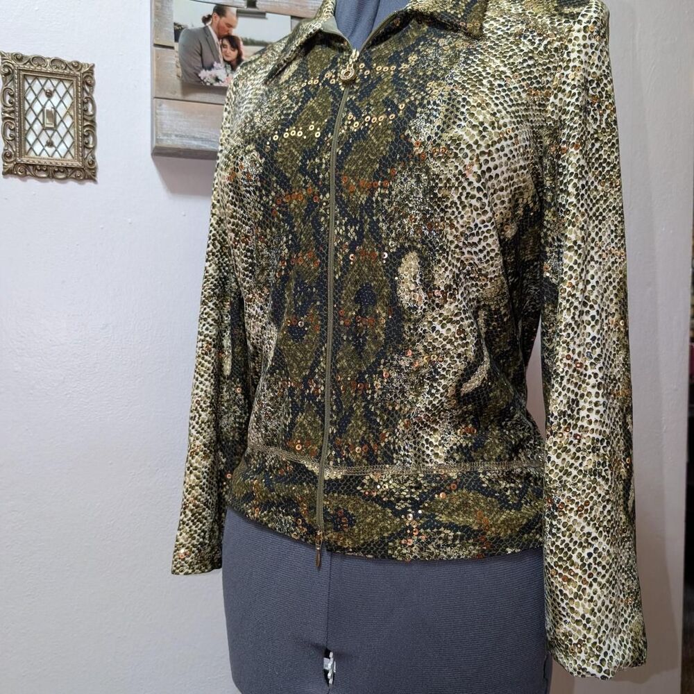 Joseph-ribkoff Women's Green and Brown snake print Jacket with gold accents